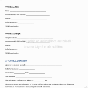 Auton ja Ajoneuvojen Vuokrasopimuspohja - Word & PDF