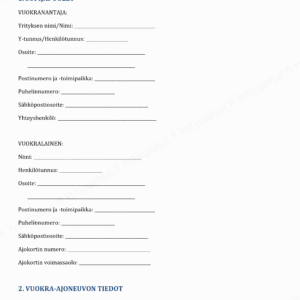 auton ja ajoneuvojen vuokrasopimus - pdf ja word formaatit
