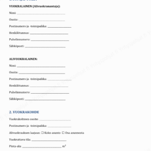 Alivuokralainen sopimuspohja - ensimmäinen sivu dokumentista