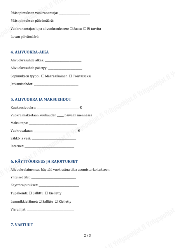 Alivuokralainen Sopimus - Muokattava Pohja - Image 2