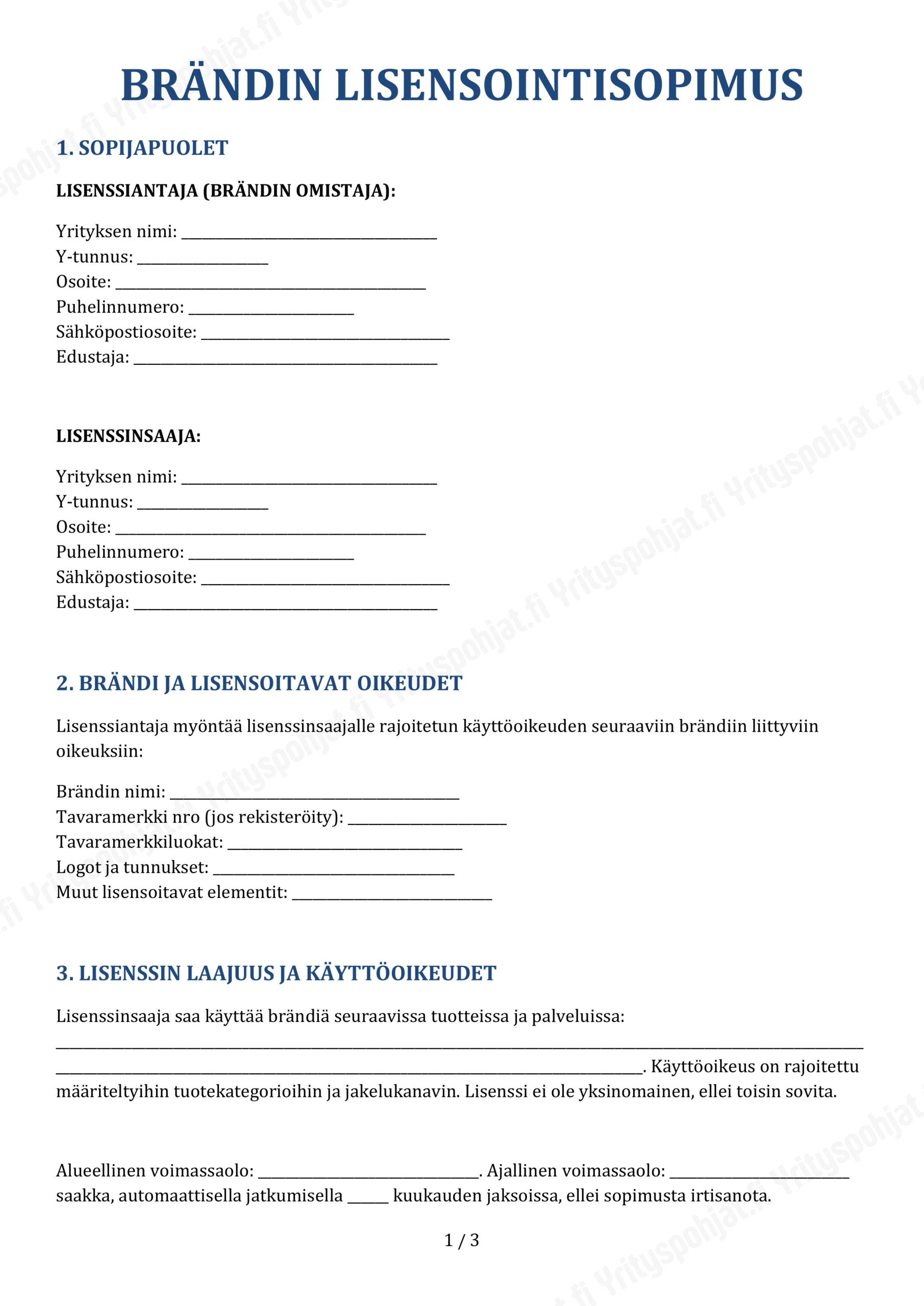 brändin lisensointisopimuspohja