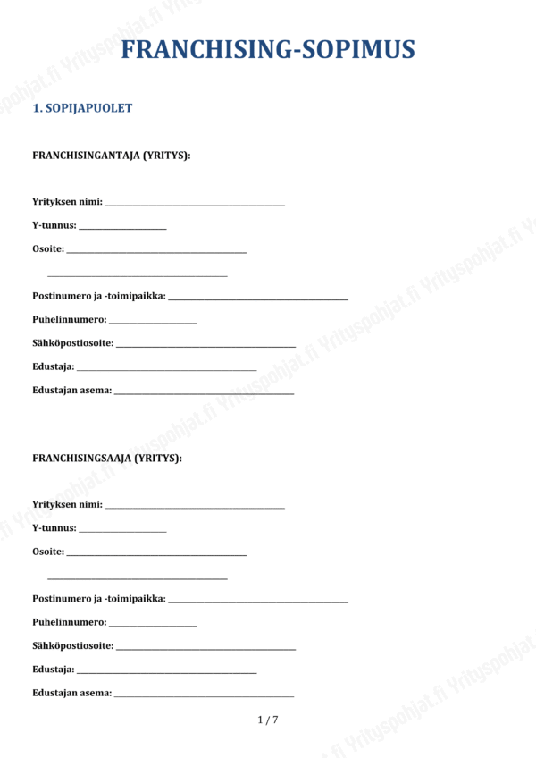 Franchising Sopimus - Muokattava Pohja
