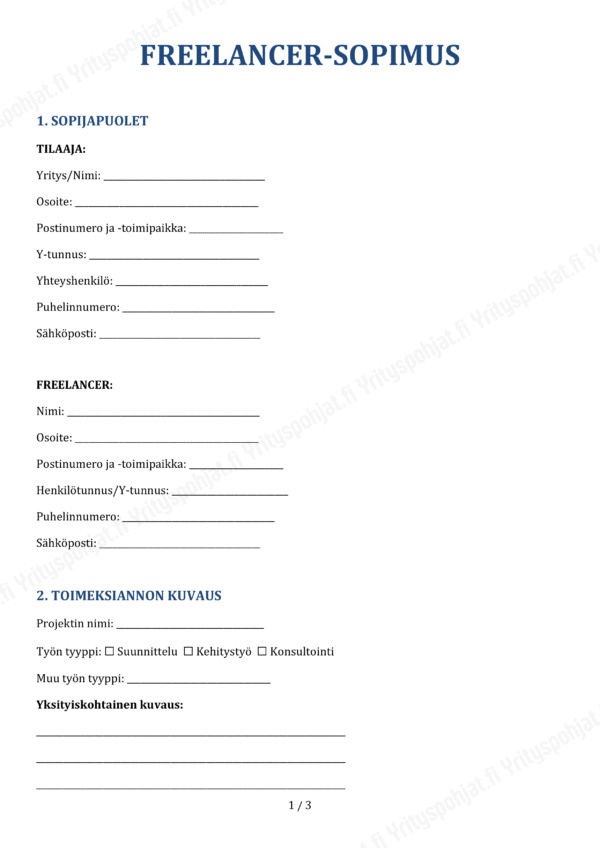 Freelancer sopimuspohja