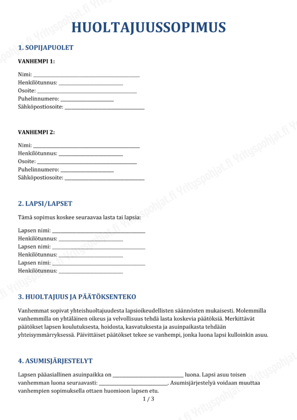 huoltajuussopimuksen pohja