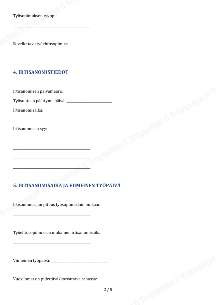 Irtisanomisilmoitus Word PDF Pohja Yrityspohjat