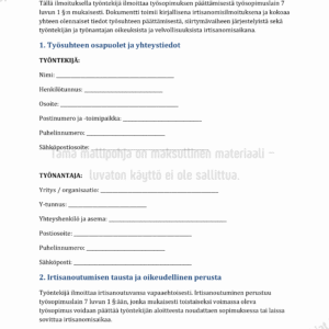 Irtisanomisilmoitus - Word & PDF Pohja