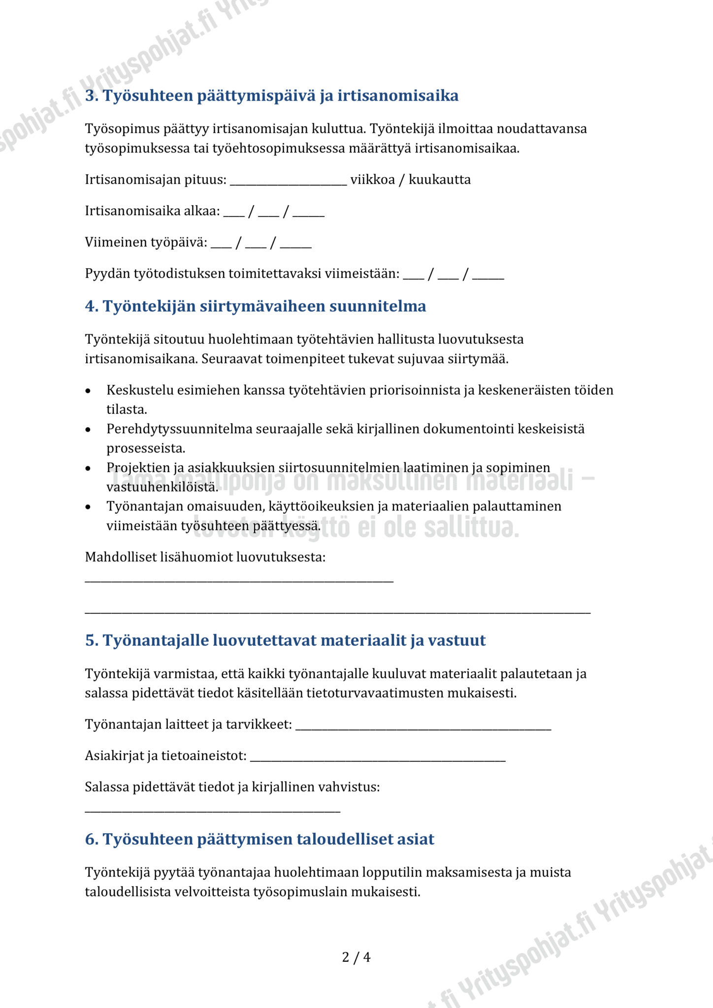 Irtisanomisilmoitus Word PDF Pohja Yrityspohjat