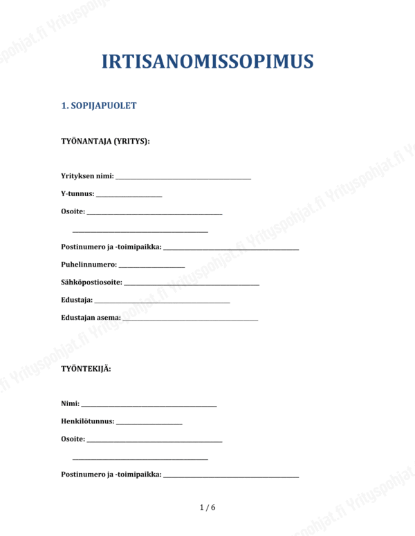 Irtisanomissopimus - Muokattava Pohja