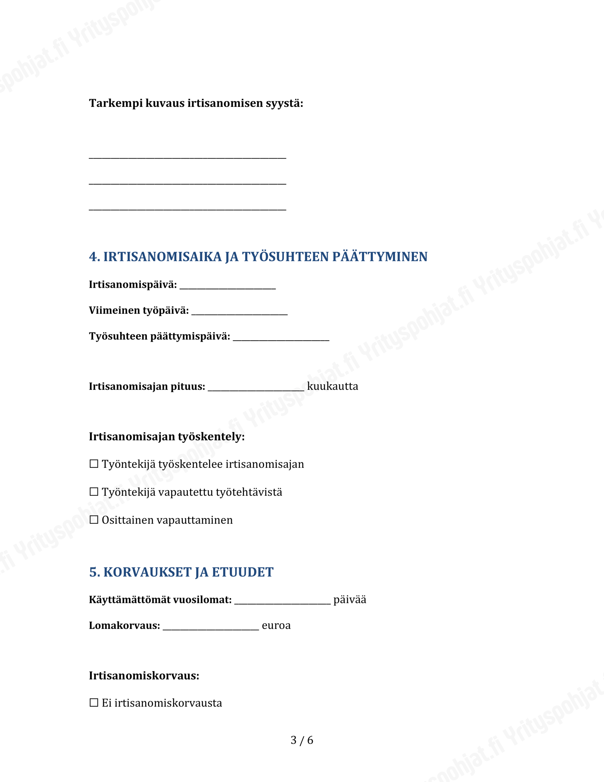 Irtisanomissopimus Muokattava Pohja Yrityspohjat