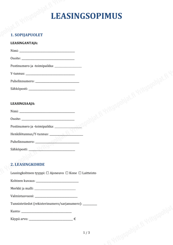 Leasingsopimus asiakirjapohja dokumentti