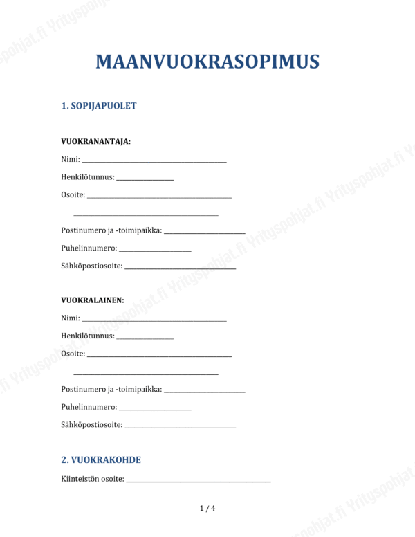 Maanvuokrasopimus - Muokattava Pohja