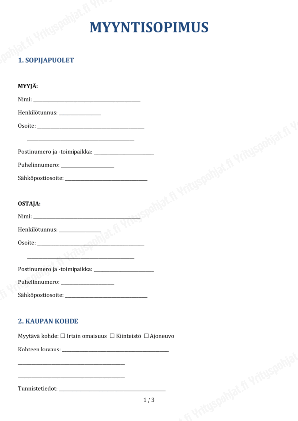 Myyntisopimus - Muokattava Pohja