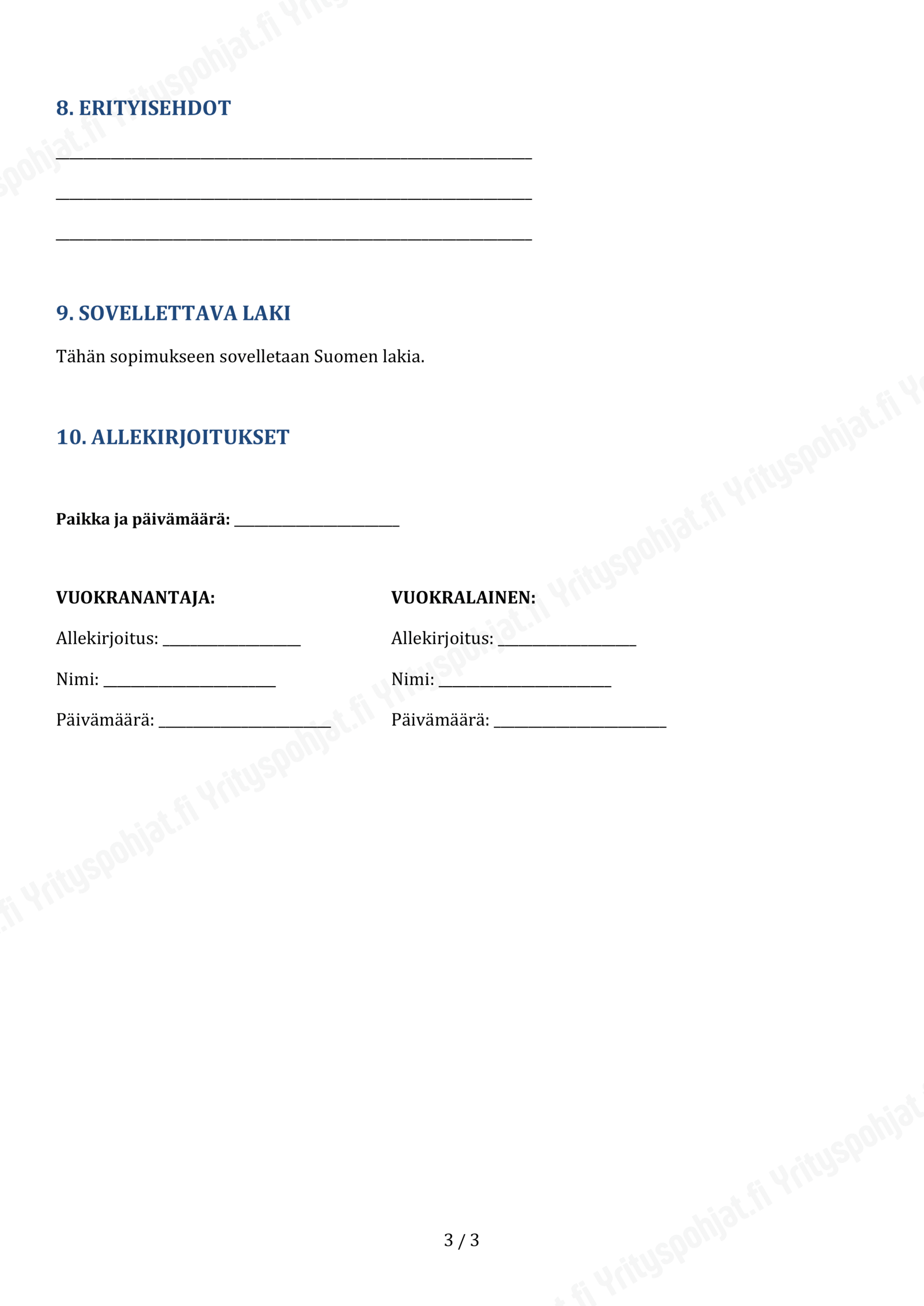 Pellon Vuokrasopimus Muokattava Pohja Yrityspohjat