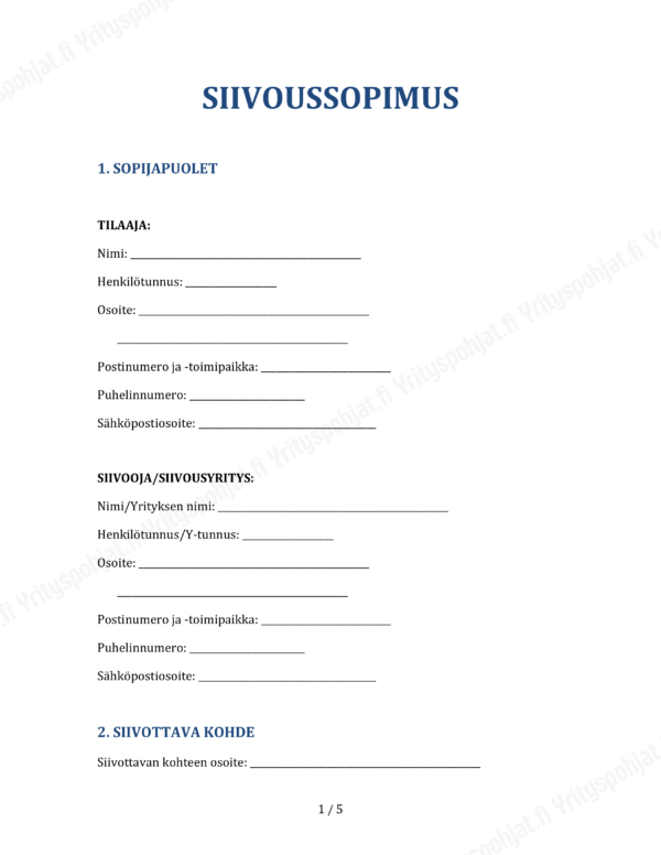 Siivoussopimus - Muokattava Pohja