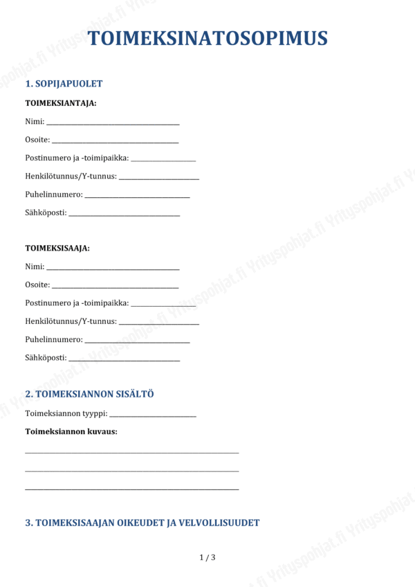 Toimeksiantosopimus asiakirjapohja