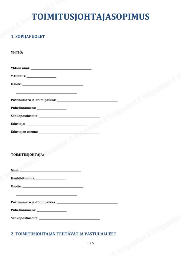 Toimitusjohtajan sopimuspohja