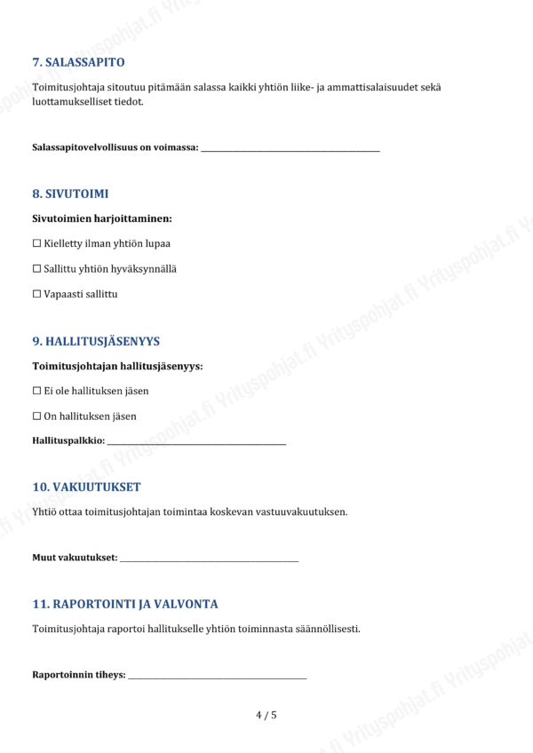 Toimitusjohtajan Sopimus - Muokattava Pohja - Image 4