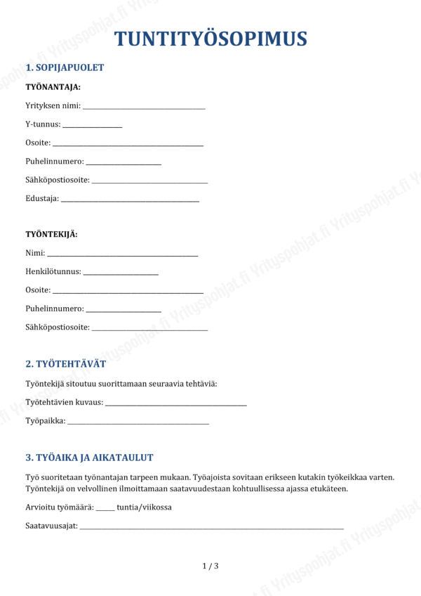 tuntityön sopimuspohja