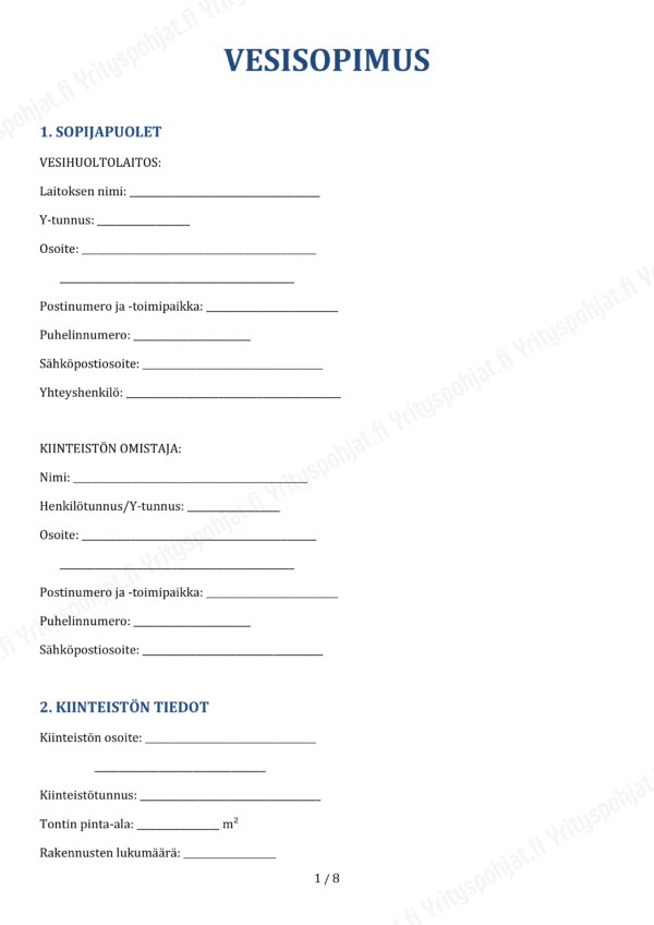 vesisopimus muokattava pohja word ja pdf muodossa