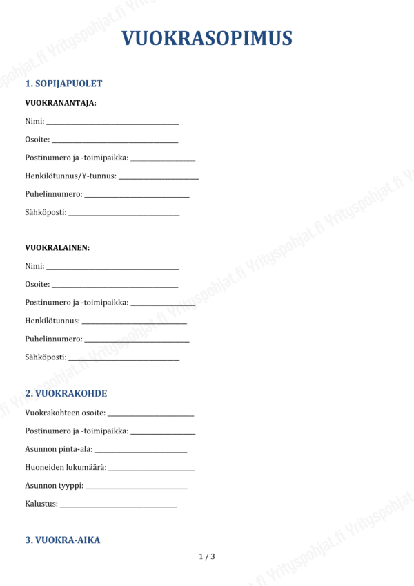 Vuokrasopimuspohja asiakirja
