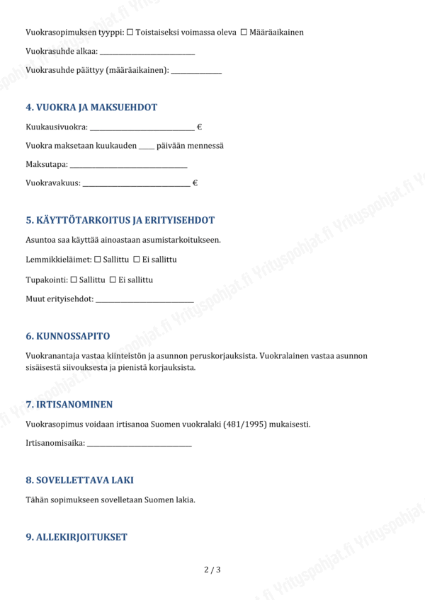 Vuokrasopimus - Word & PDF Pohja - Image 2