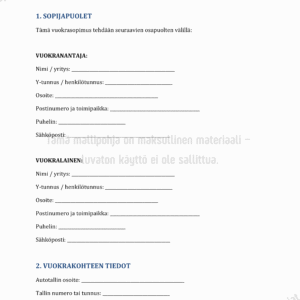Autotallin Vuokrasopimus - Word ja PDF Mallipohja