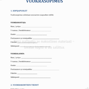 Kellarivaraston Vuokrasopimus - Muokattava Mallipohja