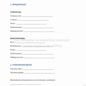 Kesätyösopimus - Word & PDF Mallipohja