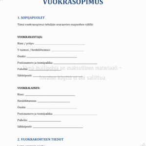 Loma-asunnon Vuokrasopimus - Muokattava Mallipohja