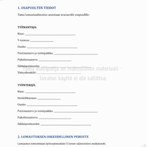 Lomautuskirje - Muokattava Mallipohja