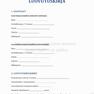 Osuuskunnan Osuuden Luovutuskirja Mallipohja