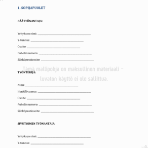 Sivutoimisopimus - Word & PDF Mallipohja