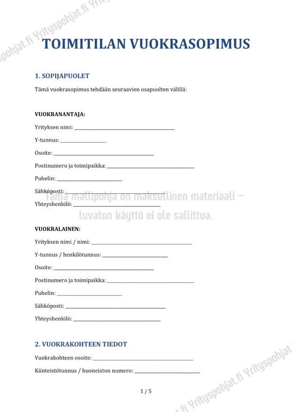 Toimitilan Vuokrasopimus Word PDF Mallipohja Yrityspohjat Toimitilan Vuokrasopimus Word PDF Mallipohja Yrityspohjat