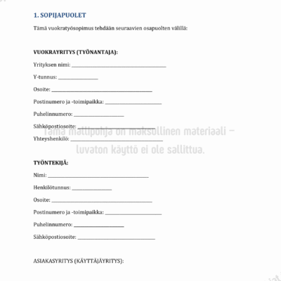 Vuokratyösopimus - Word & PDF Mallipohja